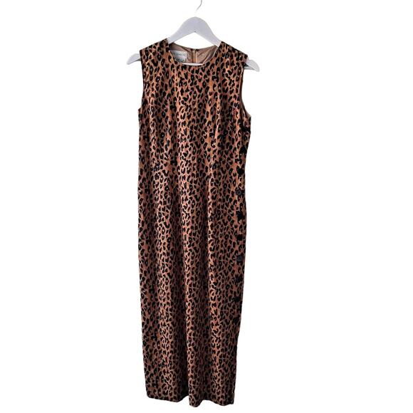 Maggy London Black Brown Linen Blend Animal Print Sheath Dress w Side Buttons -8 - Picture 3 of 10